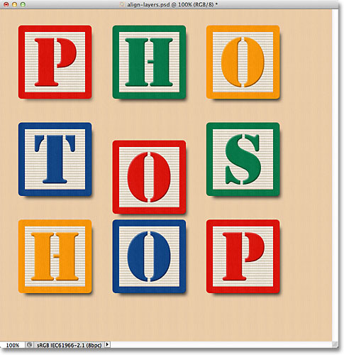 The block in the middle center becomes visible in the document. 
