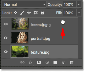 Dragging the portrait layer above the forest layer.