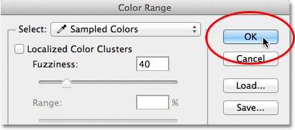 Clicking OK to close out of the Color Range dialog box. 