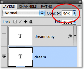 Lowering the layer opacity to 50%.
