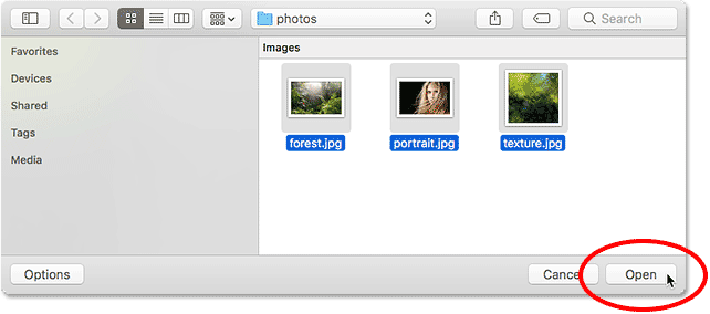 Opening the selected images.