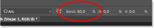 The Bend option for the selected warp style. 