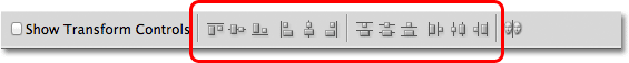 Photoshop Align and Distribute options in the Options Bar. 