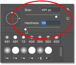 Setting the Size and Hardness of the Eraser Tool.