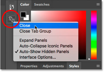 Closing the Device Preview panel in Photoshop.