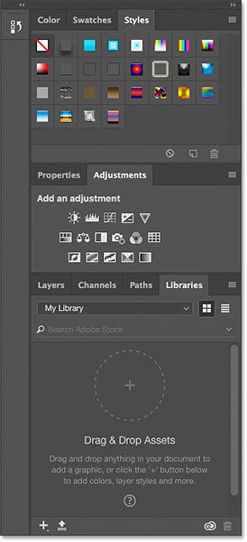 A custom panel layout in Photoshop.