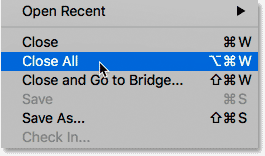 Closing all open documents by choosing Close All.