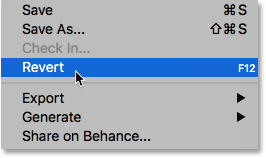 Choosing the Revert command from under the File menu.