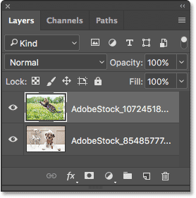 The Layers panel showing each photo on its own layer.