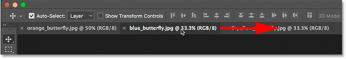 Changing the order of the tabbed documents by clicking and dragging the tabs.