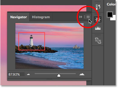 The Navigator panel menu icon in Photoshop