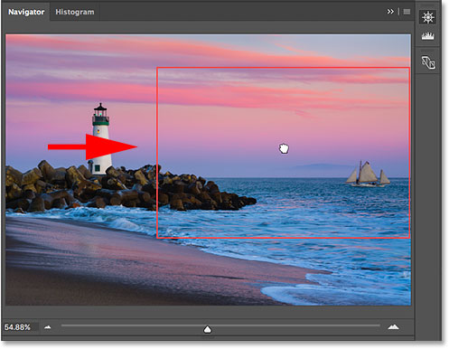 Dragging the View Box in the preview area of the Navigator panel