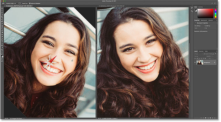 Rotating the view for the image on the left