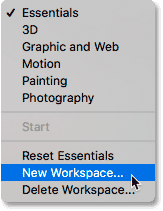 Creating a new Photoshop workspace.