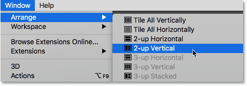 Selecting the 2-up Vertical layout in Photoshop