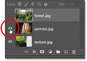 Clicking the visibility icon for the middle layer to turn it off.