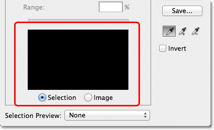 The selection preview window in the Color Range dialog box. 
