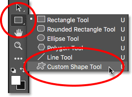 Selecting the Custom Shape Tool.