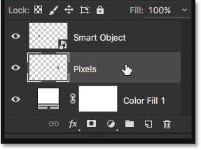 Selecting the Pixels layer in the Layers panel. 