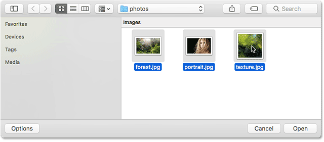 Manually selecting the images I need to open.
