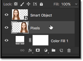 Selecting the pixel-based layer in the Layers panel. 