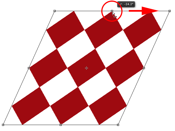 Skewing the object horizontally by dragging the top handle to the right.