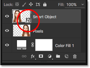 The Layers panel showing the new Smart Object icon. 