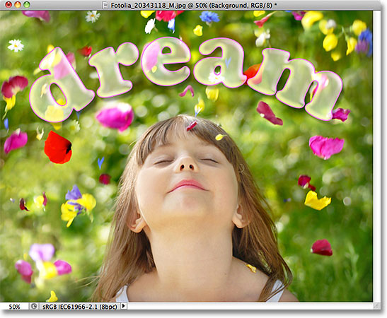 The text is now 50% transparent but the layer styles remain 100% opaque.