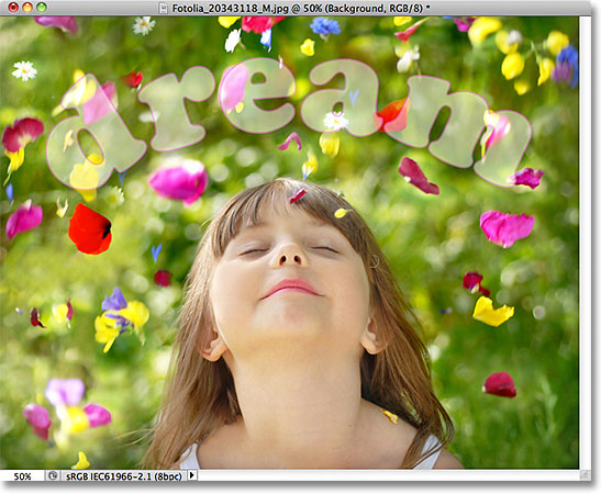 The text and the layer styles applied to it are all 50% transparent.