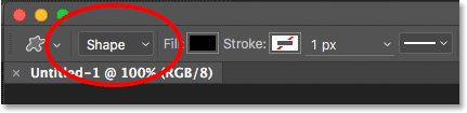Setting the Tool Mode option to Shape in the Options Bar.