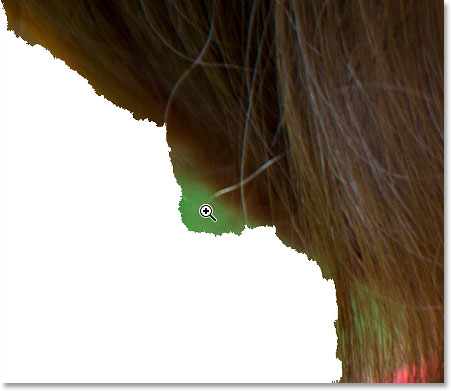 Zooming in on an area that needs to be removed from the selection. 