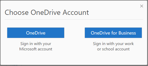 Choose OneDrive account type