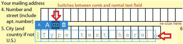 Comb field and normal text field