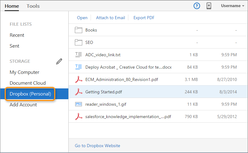 Your Dropbox files in Home View