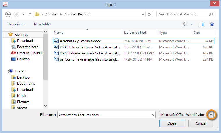 Acrobat shows all Microsoft Word documents in the selected folder Acrobat shows all Microsoft Word documents in the selected folder