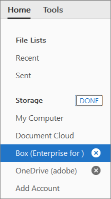 Cross and Done options to remove an account