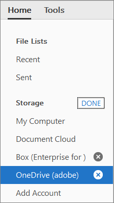 Cross and Done options to remove an account