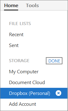Cross and Done options to remove an account