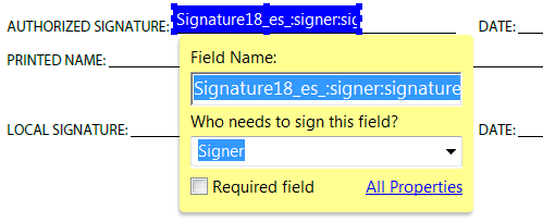 Placing an Adobe Sign field Placing an Adobe Sign field