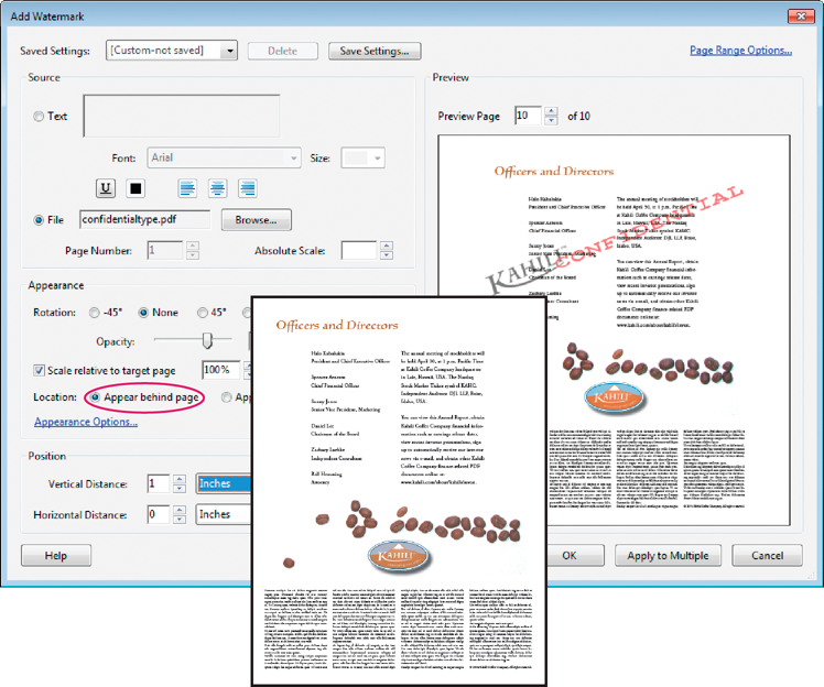 Before and After adding a Watermark in Acrobat