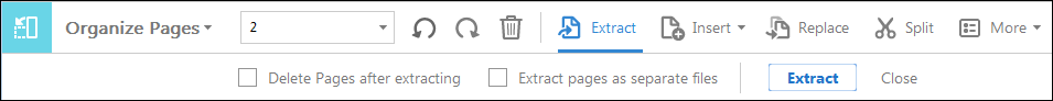 Extract pages secondary toolbar.