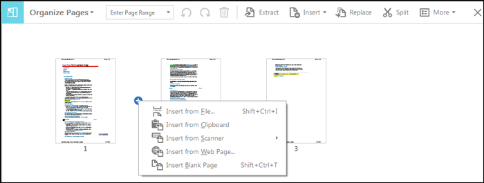 Insert from file option in the Organize Pages tool