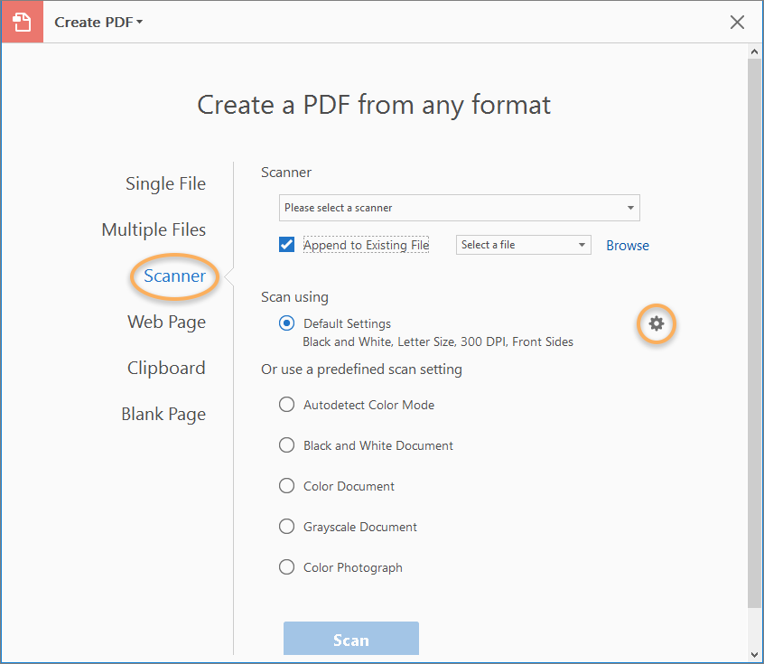 Options for scanning a paper document to PDF Options for scanning a paper document to PDF