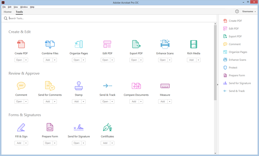 Tools center in Acrobat