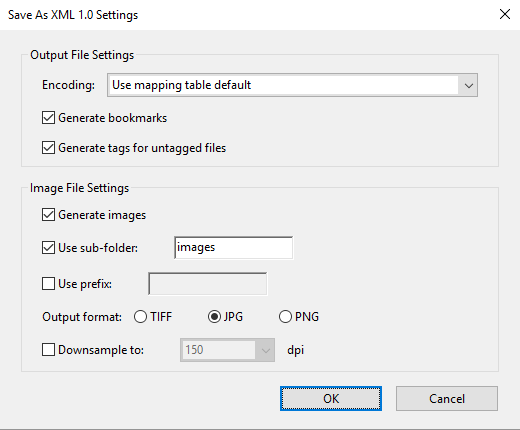 Save As XML settings Save As XML settings