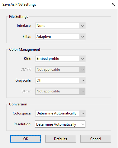 Save as PNG settings Save as PNG settings
