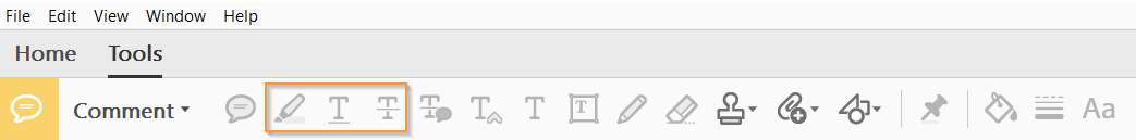 Menu bar for Highlight Text tool, Strikethrough Text tool, and Underline Text tool