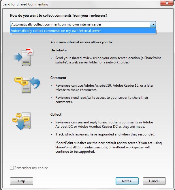 Collect comments on an internal server option