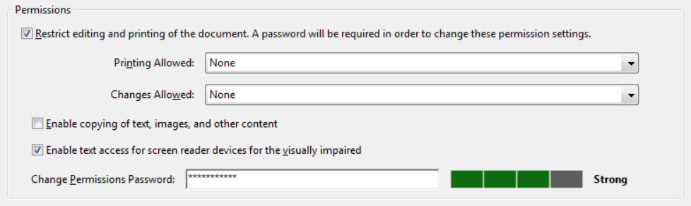 Password Security options