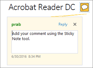 Sticky note comment in Acrobat